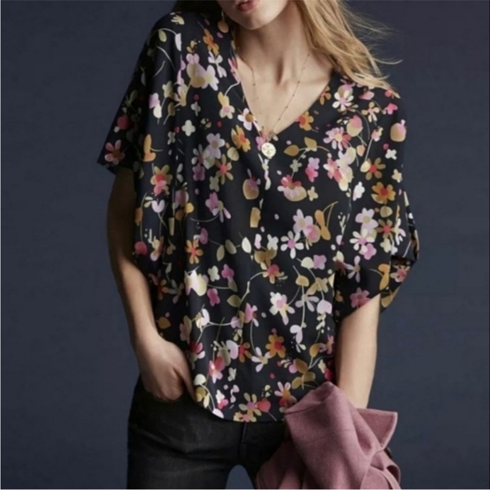 CABI Limited Edition Charm Blouse Black Floral Origami Sleeve Oversized Medium